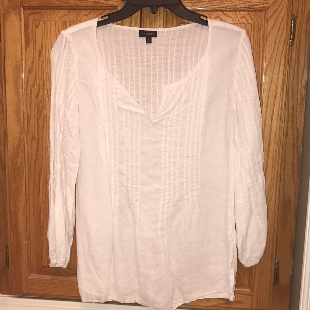 White 100% Linen Blouse Talbots